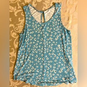 PM blue floral tank top with keyhole in back